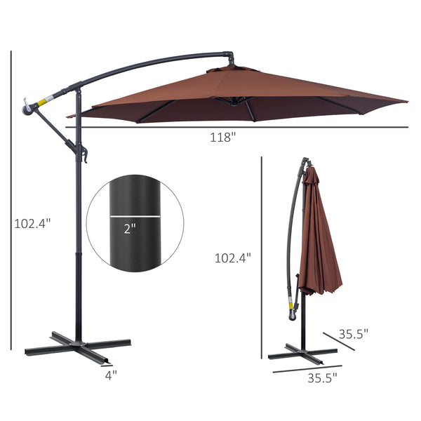 Outsunny 10' Cantilever Hanging Tilt Offset Patio Umbrella with UV & Water Fighting Material and Cross Base (Weight Not Included), Brown