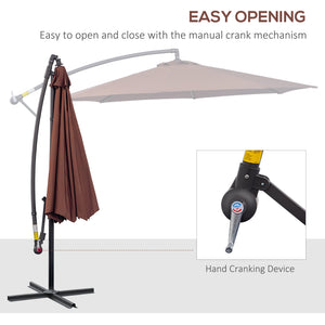 Outsunny 10' Cantilever Hanging Tilt Offset Patio Umbrella with UV & Water Fighting Material and Cross Base (Weight Not Included), Brown