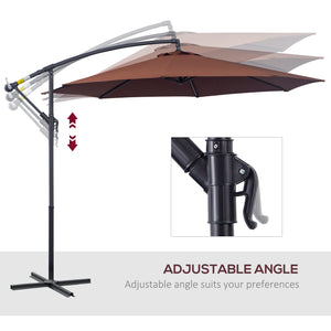 Outsunny 10' Cantilever Hanging Tilt Offset Patio Umbrella with UV & Water Fighting Material and Cross Base (Weight Not Included), Brown