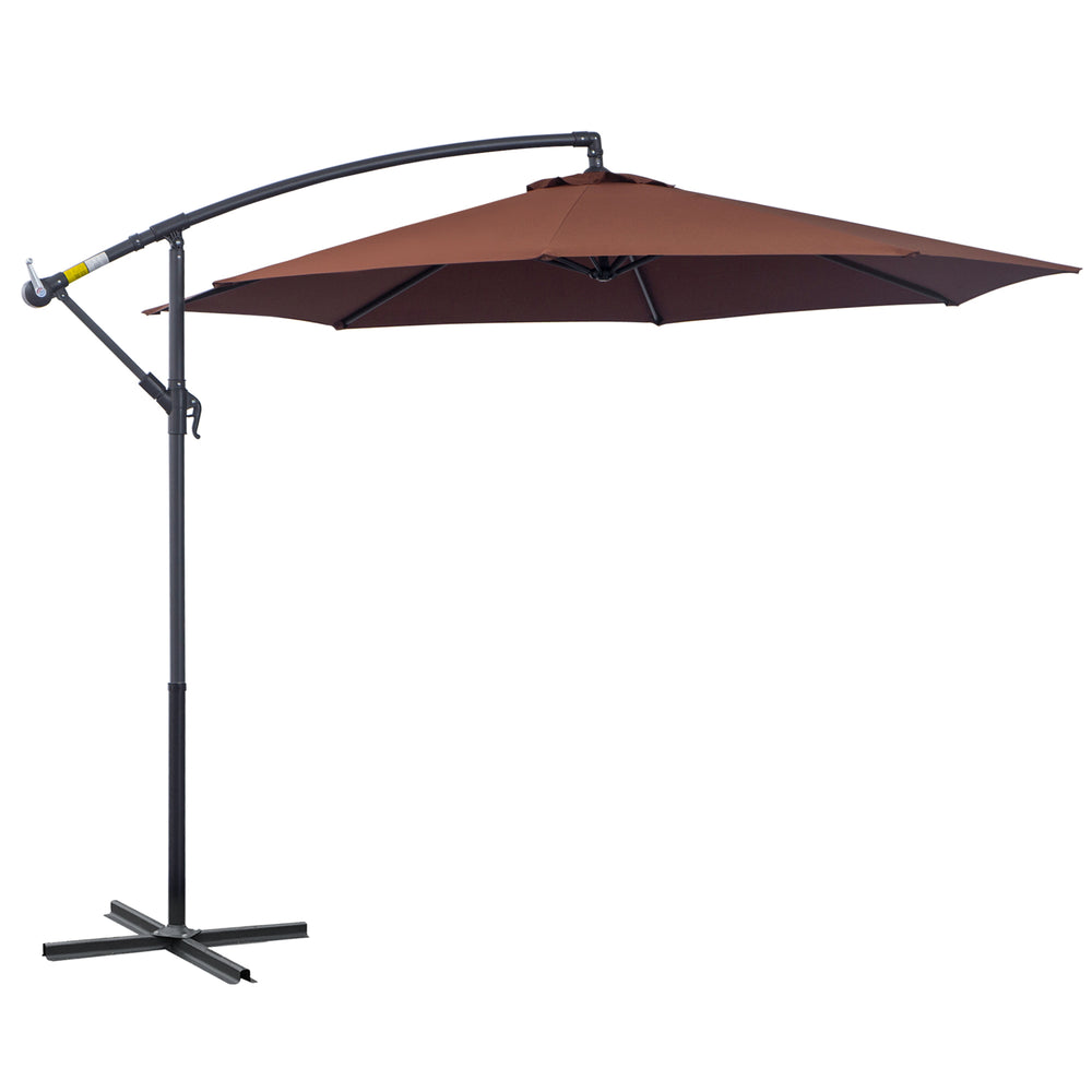 Outsunny 10' Cantilever Hanging Tilt Offset Patio Umbrella with UV & Water Fighting Material and Cross Base (Weight Not Included), Brown