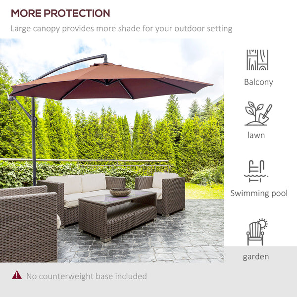 Outsunny 10' Cantilever Hanging Tilt Offset Patio Umbrella with UV & Water Fighting Material and Cross Base (Weight Not Included), Brown