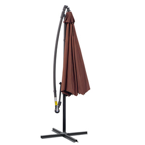 Outsunny 10' Cantilever Hanging Tilt Offset Patio Umbrella with UV & Water Fighting Material and Cross Base (Weight Not Included), Brown