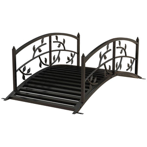 1.2M Metal Garden Bridge with Safety Railings, Classic Retro Arc Footbridge with Vine Pattern, Small Decorative Pond Bridge for Creeks Streams Borders, Black