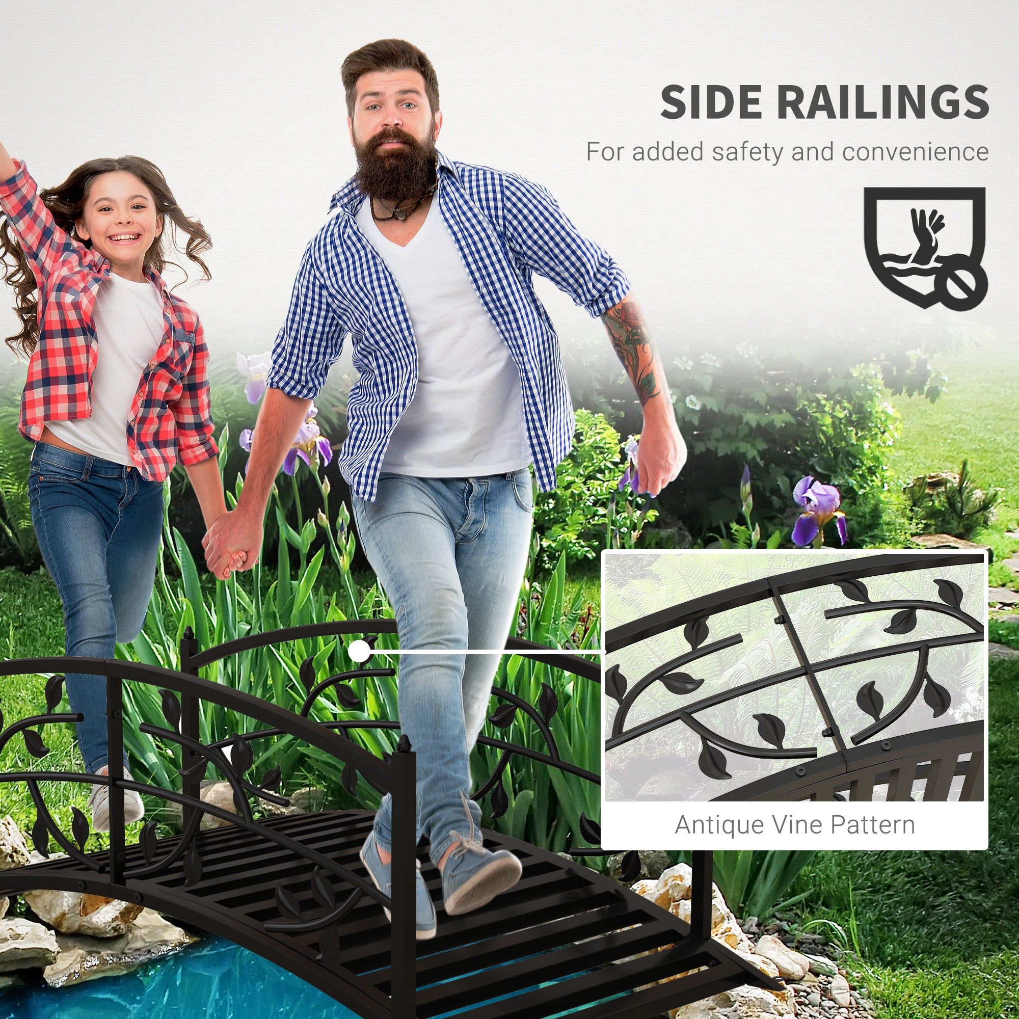 Kinsuite 8FT Metal Garden Bridge - Pond Bridge Decorative Footbridge with Steps and Heart-Shaped... Kinsuite 8FT Metal Garden Bridge - Pond Bridge Decorative Footbridge with Steps and Heart-Shaped...