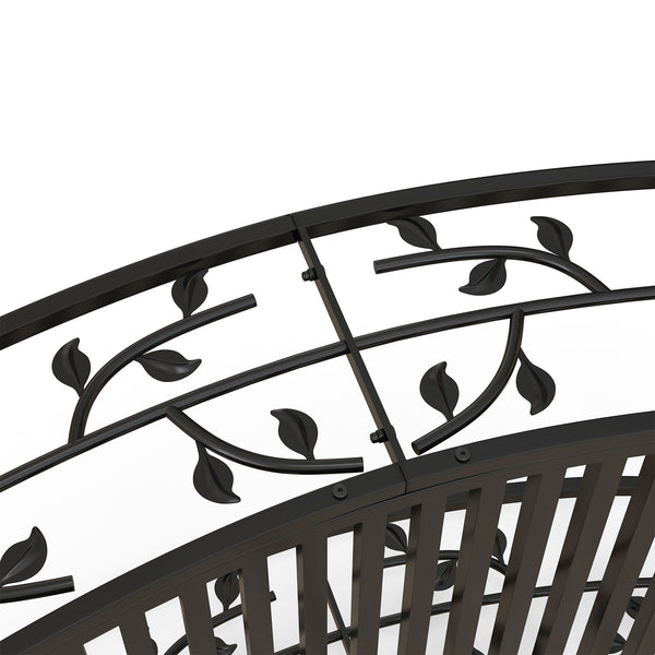 1.2M Metal Garden Bridge with Safety Railings, Classic Retro Arc Footbridge with Vine Pattern, Small Decorative Pond Bridge for Creeks Streams Borders, Black