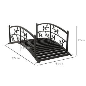 1.2M Metal Garden Bridge with Safety Railings, Classic Retro Arc Footbridge with Vine Pattern, Small Decorative Pond Bridge for Creeks Streams Borders, Black