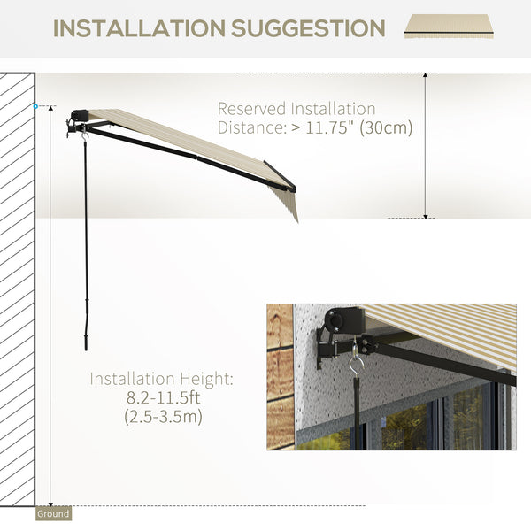 Outsunny 12' x 10' Retractable Awning, Patio Awning Sunshade Shelter with Manual Crank Handle, 280gsm UV Resistant Fabric and Aluminum Frame for Deck, Balcony, Yard, Beige and White