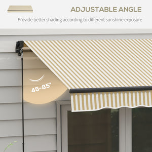 Outsunny 12' x 10' Retractable Awning, Patio Awning Sunshade Shelter with Manual Crank Handle, 280gsm UV Resistant Fabric and Aluminum Frame for Deck, Balcony, Yard, Beige and White