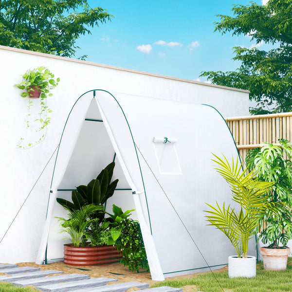 Hoop House Greenhouse with Sandbags and Hemmed PE Cover, 1.8 x 1.8 x 2m Walk-In Tunnel Green House with 2 Doors and Screen Windows, Portable Greenhouse Gardening Plant Hot House, White