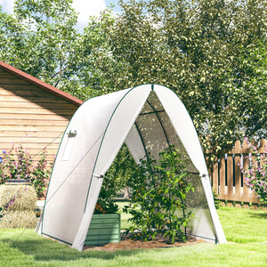 Hoop House Greenhouse with Sandbags and Hemmed PE Cover, 1.8 x 1.8 x 2m Walk-In Tunnel Green House with 2 Doors and Screen Windows, Portable Greenhouse Gardening Plant Hot House, White