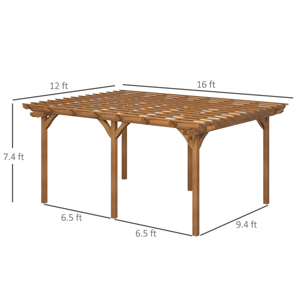 12' x 16' Outdoor Pergola, Wood Gazebo Grape Trellis with Stable Structure for Climbing Plant Support, Garden, Patio, Backyard, Deck, Brown