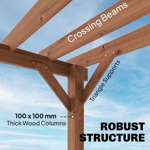 3 x 3 m Wooden Pergola Kit, Garden Pergola Gazebo Grape Trellis with Triangle Supports, Crossing Beams for Climbing Vines, Flowers, Sun Shade Shelter for Grill, Patio, Maple Wood-effect