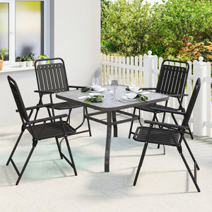 Folding Garden Chairs Set of 4, Garden Dining Chairs with Plastic Slatted Seat and Back, Portable Folding Chair Set with Armrests and Steel Frame for Outdoor, Patio, Balcony, Terrace, Black