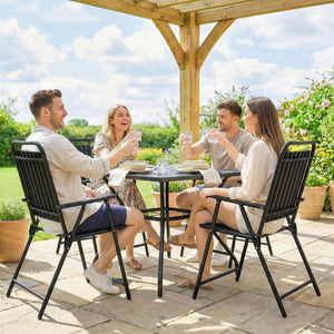 Folding Garden Chairs Set of 4, Garden Dining Chairs with Plastic Slatted Seat and Back, Portable Folding Chair Set with Armrests and Steel Frame for Outdoor, Patio, Balcony, Terrace, Black