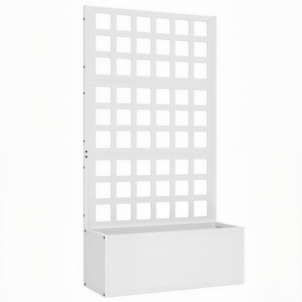 Galvanized Raised Garden Bed with Trellis, Metal Planter Box with Drainage Holes, Outdoor Privacy Screen for Climbing Plants, Vegetable, Vines, 24" x 9" x 44.5", White