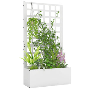 Galvanized Raised Garden Bed with Trellis, Metal Planter Box with Drainage Holes, Outdoor Privacy Screen for Climbing Plants, Vegetable, Vines, 24" x 9" x 44.5", White