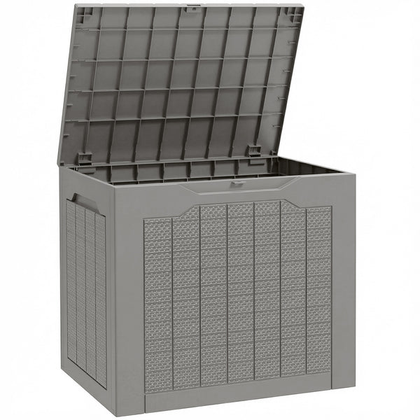 93L Plastic Garden Storage Box, Outdoor Storage Box with Handles, Waterproof Outdoor Storage Container for Garden Tools and Accessories, Khaki