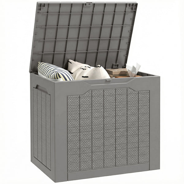 93L Plastic Garden Storage Box, Outdoor Storage Box with Handles, Waterproof Outdoor Storage Container for Garden Tools and Accessories, Khaki
