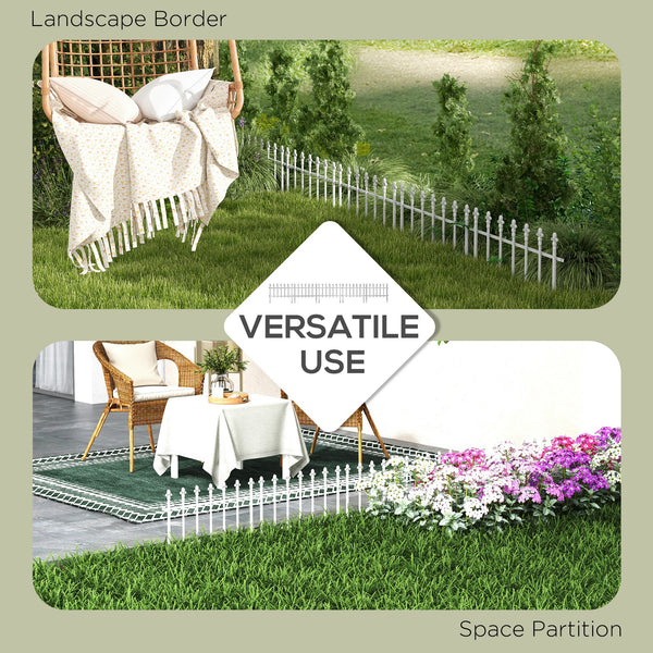 Outsunny Metal Decorative Garden Fence, 9.2' x 17.25" 5 Pack Steel Fence Panels, Decorative Border Fence for Landscape, Flower Bed, Yard Decor, Animal Barrier, White