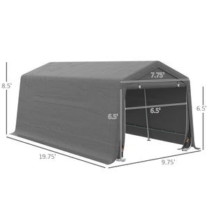 Outsunny 10' x 20' Carport Portable Garage, Heavy Duty Storage Tent, Patio Storage Shelter w/ Anti-UV PE Cover and Double Zipper Doors, for Motorcycle Bike Garden Tools, Gray