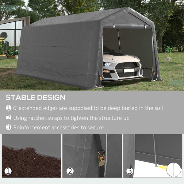 Outsunny 10' x 20' Carport Portable Garage, Heavy Duty Storage Tent, Patio Storage Shelter w/ Anti-UV PE Cover and Double Zipper Doors, for Motorcycle Bike Garden Tools, Gray