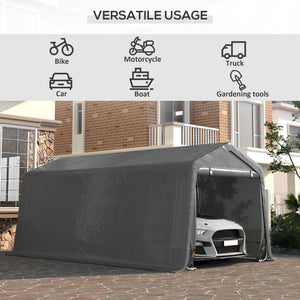 Outsunny 10' x 20' Carport Portable Garage, Heavy Duty Storage Tent, Patio Storage Shelter w/ Anti-UV PE Cover and Double Zipper Doors, for Motorcycle Bike Garden Tools, Gray