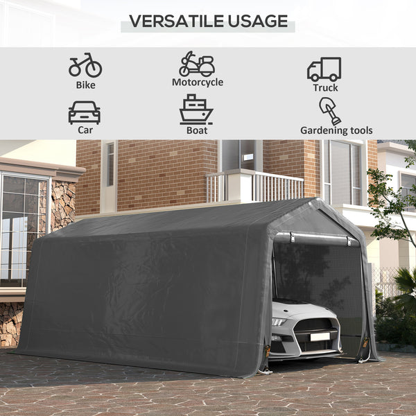 Outsunny 10' x 20' Carport Portable Garage, Heavy Duty Storage Tent, Patio Storage Shelter w/ Anti-UV PE Cover and Double Zipper Doors, for Motorcycle Bike Garden Tools, Gray