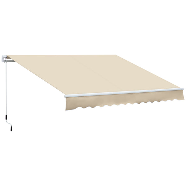 12' x 8' Retractable Awning Patio Awnings Sun Shade Shelter with Manual Crank Handle, 280g/m² UV & Water-Resistant Fabric and Aluminum Frame for Deck, Balcony, Yard, Cream White