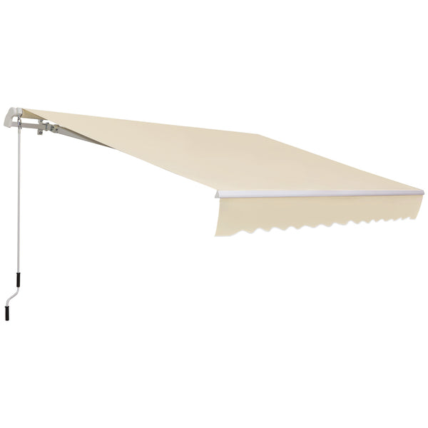 12' x 8' Retractable Awning Patio Awnings Sun Shade Shelter with Manual Crank Handle, 280g/m² UV & Water-Resistant Fabric and Aluminum Frame for Deck, Balcony, Yard, Cream White