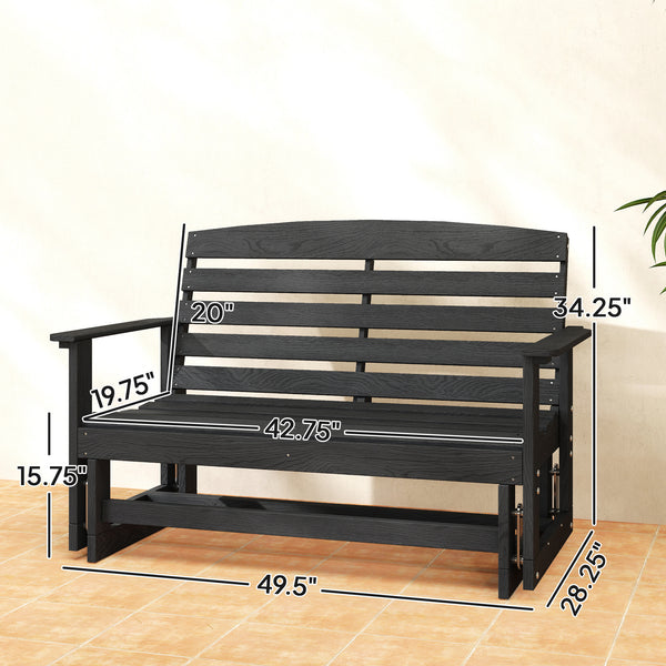 2-Person Outdoor Glider Bench Patio Double Swing Rocking Chair Loveseat w/ Slatted HDPE Frame for Backyard Garden Porch, Distressed Black