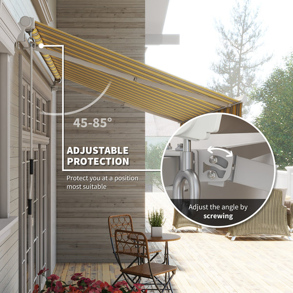 Outsunny 12' x 10' Retractable Awning Patio Awnings Sun Shade Shelter with Manual Crank Handle, 280g/m² UV & Water-Resistant Fabric and Aluminum Frame for Deck, Balcony, Yard, Yellow and Gray