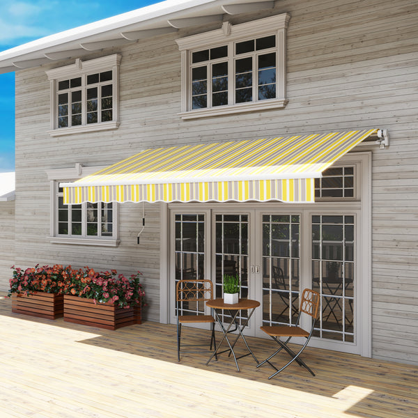 Outsunny 12' x 10' Retractable Awning Patio Awnings Sun Shade Shelter with Manual Crank Handle, 280g/m² UV & Water-Resistant Fabric and Aluminum Frame for Deck, Balcony, Yard, Yellow and Gray