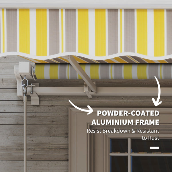 Outsunny 12' x 10' Retractable Awning Patio Awnings Sun Shade Shelter with Manual Crank Handle, 280g/m² UV & Water-Resistant Fabric and Aluminum Frame for Deck, Balcony, Yard, Yellow and Gray