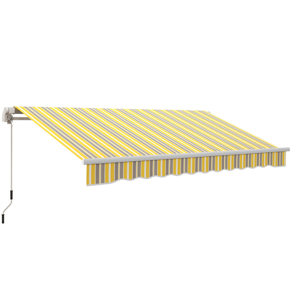 Outsunny 12' x 10' Retractable Awning Patio Awnings Sun Shade Shelter with Manual Crank Handle, 280g/m² UV & Water-Resistant Fabric and Aluminum Frame for Deck, Balcony, Yard, Yellow and Gray