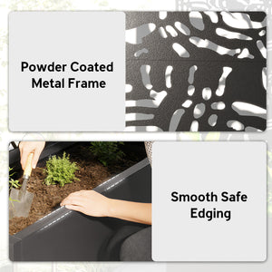 Metal Planter Box with Trellis, 71" Tall Raised Garden Bed with Trellis Privacy Screen and Drainage Holes, Banana-Leaf Cut-Out Outdoor Privacy Planter for Climbing Plants, Vegetables, Vines