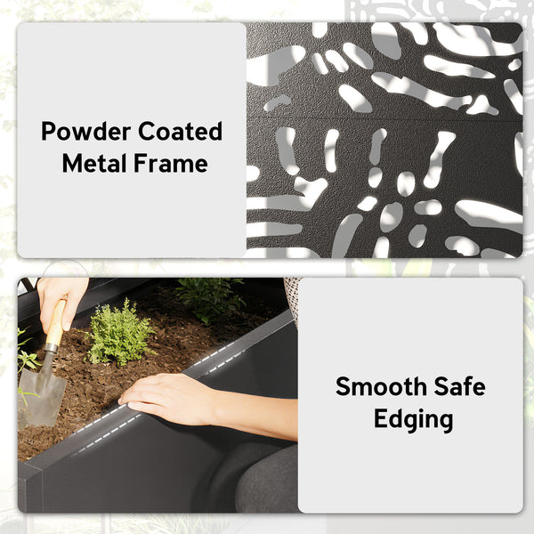 Metal Planter Box with Trellis, 71" Tall Raised Garden Bed with Trellis Privacy Screen and Drainage Holes, Banana-Leaf Cut-Out Outdoor Privacy Planter for Climbing Plants, Vegetables, Vines