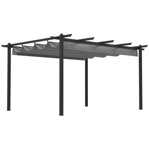 4 x 3(m) Aluminium Outdoor Pergola with Retractable Roof, Outdoor Gazebo Canopy Shelter with Grommet Holes for Garden, Patio, Lawn, Grey