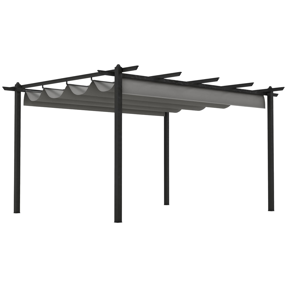 4 x 3(m) Aluminium Outdoor Pergola with Retractable Roof, Outdoor Gazebo Canopy Shelter with Grommet Holes for Garden, Patio, Lawn, Grey