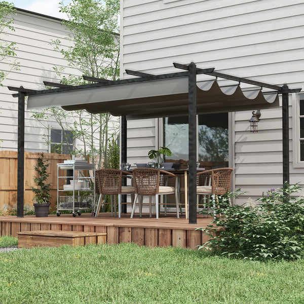 4 x 3(m) Aluminium Outdoor Pergola with Retractable Roof, Outdoor Gazebo Canopy Shelter with Grommet Holes for Garden, Patio, Lawn, Grey