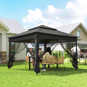3 x 3(m) Pop Up Gazebo, Double-roof Garden Tent with Netting and Carry Bag, Party Event Shelter for Outdoor Patio, Black
