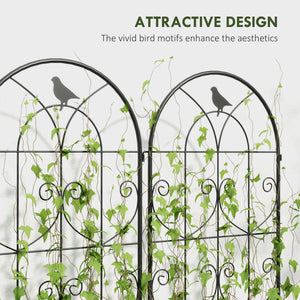 Set of 2 Metal Garden Trellis, Decorative Trellis Panels for Climbing Outdoor Plants, Vegetables, Vines, Flowers, 180 x 50 cm, Bird Design