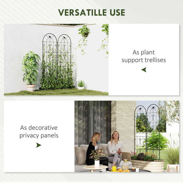 Set of 2 Metal Garden Trellis, Decorative Trellis Panels for Climbing Outdoor Plants, Vegetables, Vines, Flowers, 180 x 50 cm, Bird Design