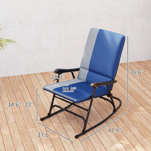Folding Outdoor Rocking Chairs Set of 2, Oversized Outdoor Rocking Camping Chair with 400 lbs. Capacity, Wide Seat, Padded High Back for Patio, Porch, Garden, Dark Blue