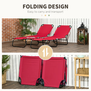 Outsunny 2 Piece Folding Chaise Lounge Pool Chairs, Outdoor Sun Tanning Chairs with 5-Level Reclining Back, Steel Frame for Beach, Yard, Patio, Red