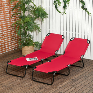 Outsunny 2 Piece Folding Chaise Lounge Pool Chairs, Outdoor Sun Tanning Chairs with 5-Level Reclining Back, Steel Frame for Beach, Yard, Patio, Red