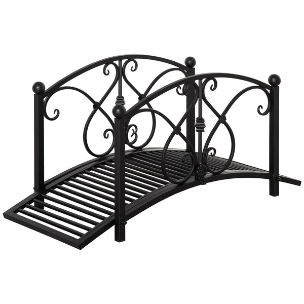 3.3FT Metal Arch Zen Garden Bridge with Safety Siderails, Decorative Footbridge, Delicate Floral Scrollwork for Stream, Fish Pond, Black