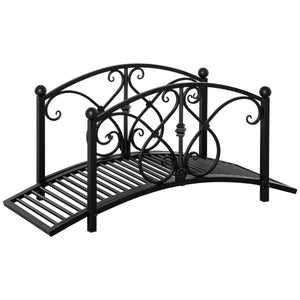 3.3FT Metal Arch Zen Garden Bridge with Safety Siderails, Decorative Footbridge, Delicate Floral Scrollwork for Stream, Fish Pond, Black