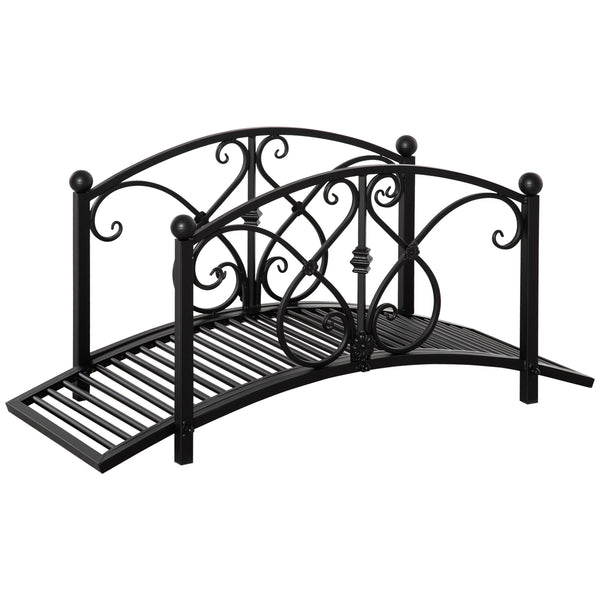 3.3FT Metal Arch Zen Garden Bridge with Safety Siderails, Decorative Footbridge, Delicate Floral Scrollwork for Stream, Fish Pond, Black