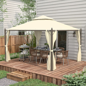 10' x 12' Steel Outdoor Patio Gazebo with Polyester Privacy Curtains, Two-Tier Roof for Air, Large Design