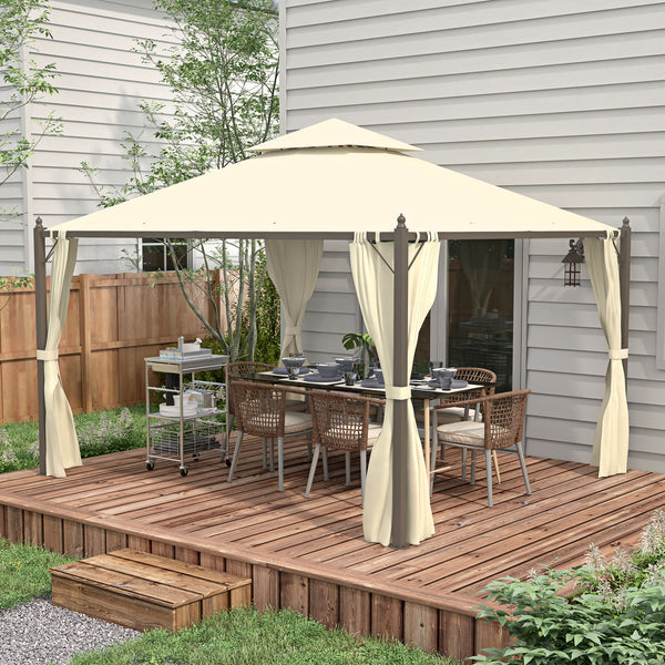10' x 12' Steel Outdoor Patio Gazebo with Polyester Privacy Curtains, Two-Tier Roof for Air, Large Design